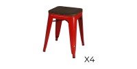 Lot de 4 tabourets style industriel en métal, coloris rouge – Collection FACTORY.