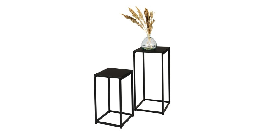 Lot de 2 sellettes design SOHO, structure et plateau en métal noir.