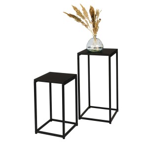 Lot de 2 sellettes design SOHO, structure et plateau en métal noir.