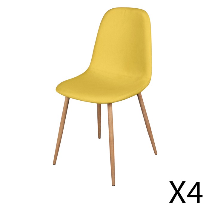 Lot de 4 chaises en tissu jaune moutarde avec pieds en métal effet bois – 45x87x54 cm– Collection NORDICA