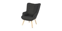 Fauteuil de salon en tissu noir avec pieds en bois collection ENJOY. Style scandinave