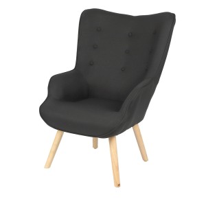 Fauteuil de salon en tissu noir avec pieds en bois collection ENJOY. Style scandinave