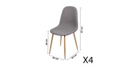 Lot de 4 chaises en tissu gris clair avec pieds en métal effet bois – 45x87x54 cm, hauteur d'assise 49 cm – Collection NORDICA