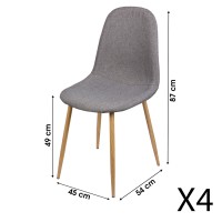 Lot de 4 chaises en tissu gris clair avec pieds en métal effet bois – 45x87x54 cm, hauteur d'assise 49 cm – Collection NORDICA