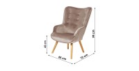 Fauteuil de salon en velours beige avec pieds en bois collection ENJOY. Style scandinave