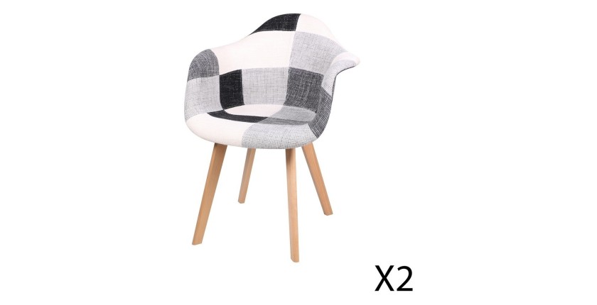 Fauteuil blanc et noir avec pieds en bois style scandinave moderne – 63x63xH46/81 cm – Collection ARTIBLACK