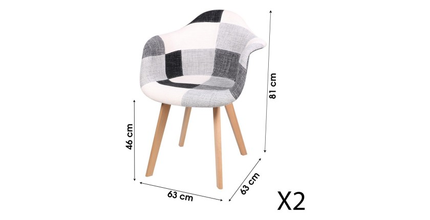 Fauteuil blanc et noir avec pieds en bois style scandinave moderne – 63x63xH46/81 cm – Collection ARTIBLACK