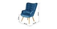 Fauteuil de salon en velours bleu nuit avec pieds en bois collection ENJOY. Style scandinave