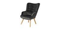 Fauteuil de salon en velours gris foncé avec pieds en bois collection ENJOY. Style scandinave