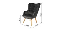 Fauteuil de salon en velours gris foncé avec pieds en bois collection ENJOY. Style scandinave