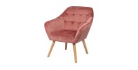 Fauteuil en velours rose avec pieds en bois – 74x70xH85 cm, hauteur d'assise 43 cm – Collection VELUREA