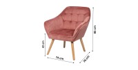 Fauteuil en velours rose avec pieds en bois – 74x70xH85 cm, hauteur d'assise 43 cm – Collection VELUREA