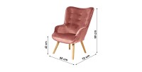 Fauteuil de salon en velours rose avec pieds en bois collection ENJOY. Style scandinave