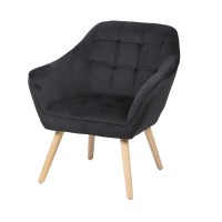 Fauteuil en velours noir avec pieds en bois – 74x70xH85 cm, hauteur d'assise 43 cm – Collection VELUREA