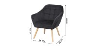 Fauteuil en velours noir avec pieds en bois – 74x70xH85 cm, hauteur d'assise 43 cm – Collection VELUREA