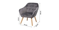 Fauteuil en velours gris avec pieds en bois – 74x70xH85 cm, hauteur d'assise 43 cm – Collection VELUREA