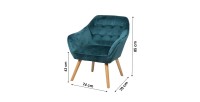 Fauteuil en velours bleu canard avec pieds en bois – 74x70xH85 cm, hauteur d'assise 43 cm – Collection VELUREA