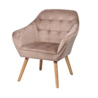 Fauteuil en velours beige avec pieds en bois – 74x70xH85 cm, hauteur d'assise 43 cm – Collection VELUREA