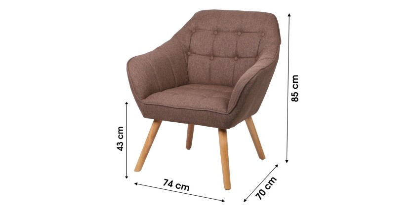 Fauteuil en tissu taupe avec pieds en bois – 74x70xH85 cm, hauteur d'assise 43 cm – Collection ARCTIKA