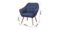 Fauteuil en tissu bleu avec pieds en bois – 74x70xH85 cm, hauteur d'assise 43 cm – Collection ARCTIKA