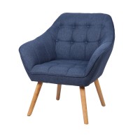 Fauteuil en tissu bleu avec pieds en bois – 74x70xH85 cm, hauteur d'assise 43 cm – Collection ARCTIKA