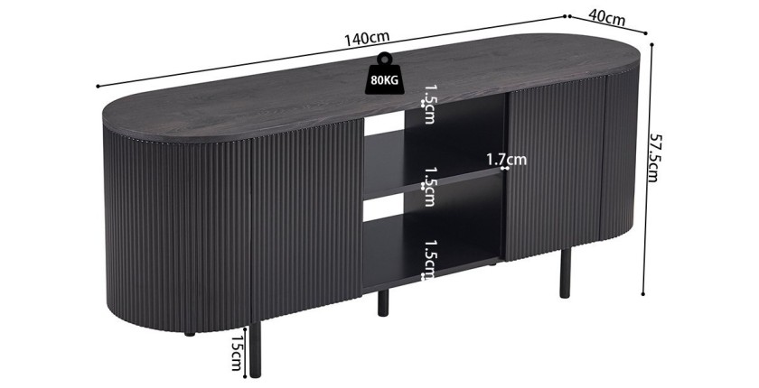 Meuble TV VAGOS – 2 niches et 2 portes – Dimensions L140 x H57,5 x P40 cm – Coloris brun foncé – Style Design