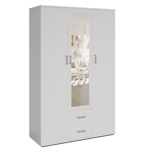 Armoire 3 portes avec miroir TOM – Dimensions H185 x L120 x P52 cm – Coloris blanc – Style design