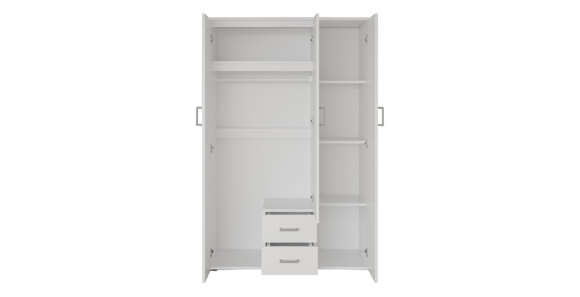 Armoire 3 portes avec miroir TOM – Dimensions H185 x L120 x P52 cm – Coloris blanc – Style design