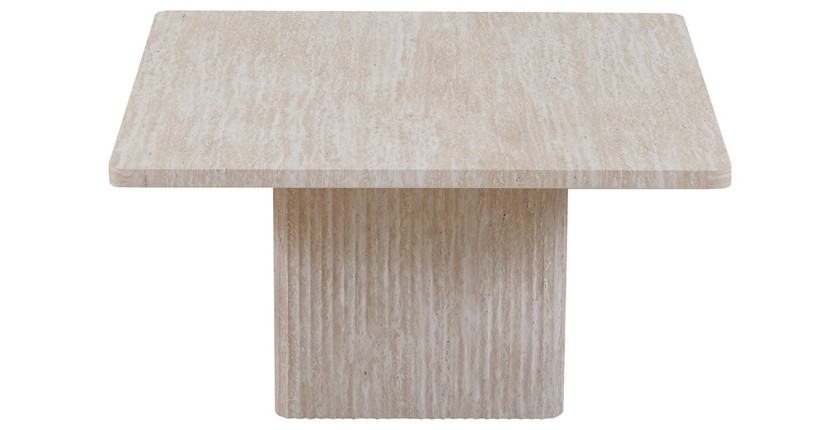 Set de 2 tables basses gigogne EDEN – Décor travertin beige – Dimensions H52-42 x L60-80 x P60-80 cm – Style moderne