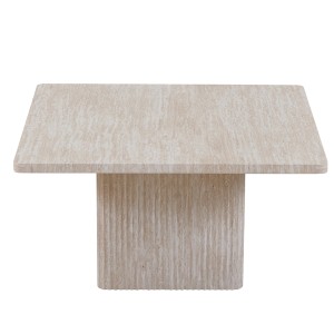 Set de 2 tables basses gigogne EDEN – Décor travertin beige – Dimensions H52-42 x L60-80 x P60-80 cm – Style moderne