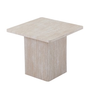 Set de 2 tables basses gigogne EDEN – Décor travertin beige – Dimensions H52-42 x L60-80 x P60-80 cm – Style moderne