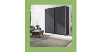 Armoire 2 portes coulissantes - Collection GOZU - Coloris gris graphite - 150 x 198 x 62 cm