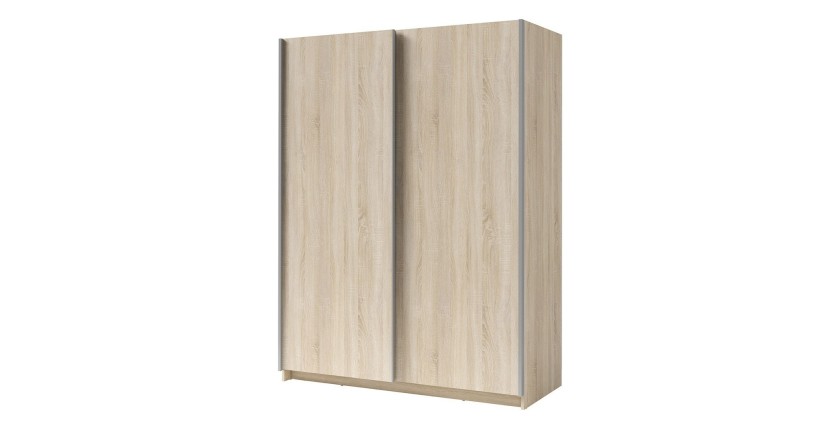 Armoire 2 portes coulissantes - Collection GOZU - Coloris chêne sonoma - 180 x 198 x 62 cm