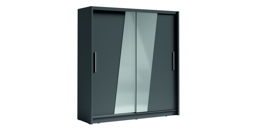 Armoire 2 portes coulissantes avec miroir oblique 205 cm - gris graphite - Collection BAHIA