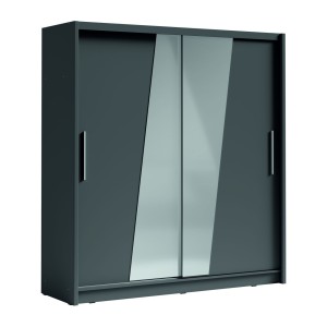 Armoire 2 portes coulissantes avec miroir oblique 205 cm - gris graphite - Collection BAHIA