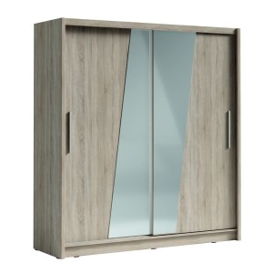 Armoire 2 portes coulissantes avec miroir oblique 205 cm - chêne sonoma - Collection BAHIA