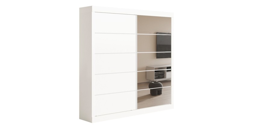 Garde Robe MILS, armoire 2 portes coulissantes avec miroir coloris blanc