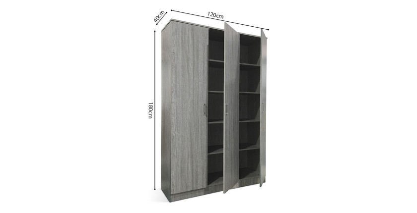 Armoire 3 portes coloris chêne collection REY. Garde Robe idéal pour votre entrée ou votre buanderie