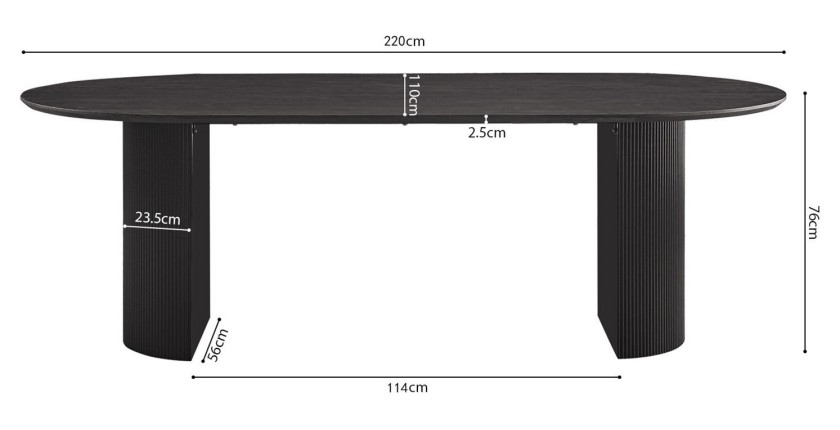 Table à manger ovale VAGOS effet bois brun foncé longueur 220cm, idéal pour une salle à manger conviviale