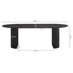 Table à manger ovale VAGOS effet bois brun foncé longueur 220cm, idéal pour une salle à manger conviviale