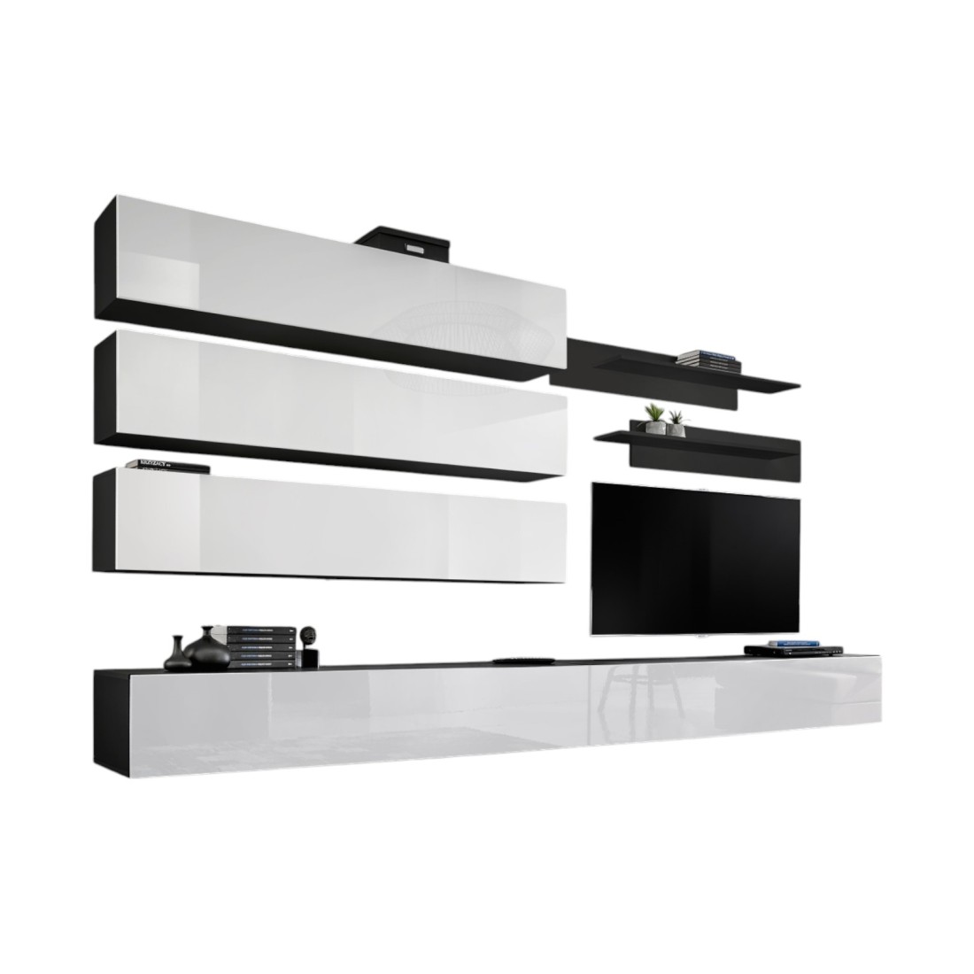 Set di mobili sospesi collezione FLY J1. Colori nero e bianco.