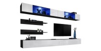 Set di mobili sospesi con LED della collezione FLY. Colori nero e bianco.