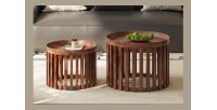 Set de deux tables basses rondes en bois massif collection CANYON