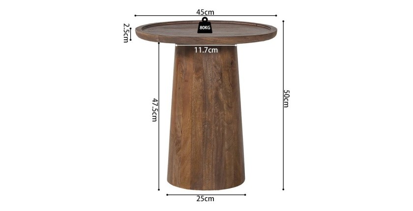 Table d'appoint ronde en bois massif collection JAKARTA - Style ethnique et design - Diamètre 45cm