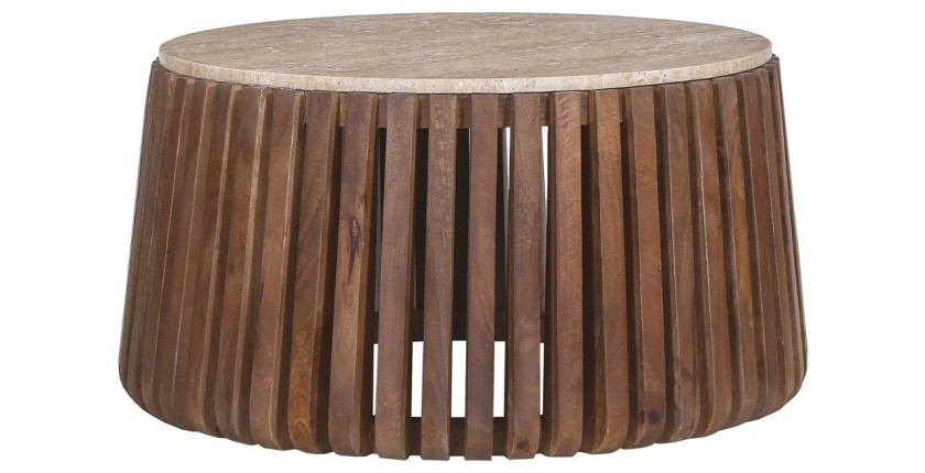 Table basse en bois massif collection DELHI diamètre 70cm - Style ethnique et design