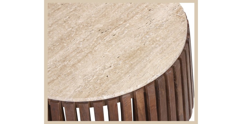 Table basse ronde en bois massif collection DELHI diamètre 70cm - Style ethnique et design