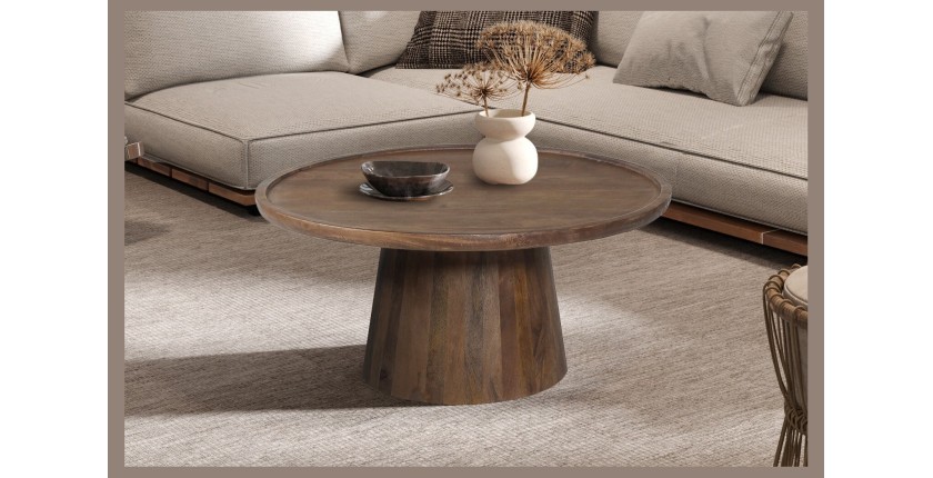 Table basse ronde en bois massif collection JAKARTA - Style ethnique et design - Diamètre 80cm