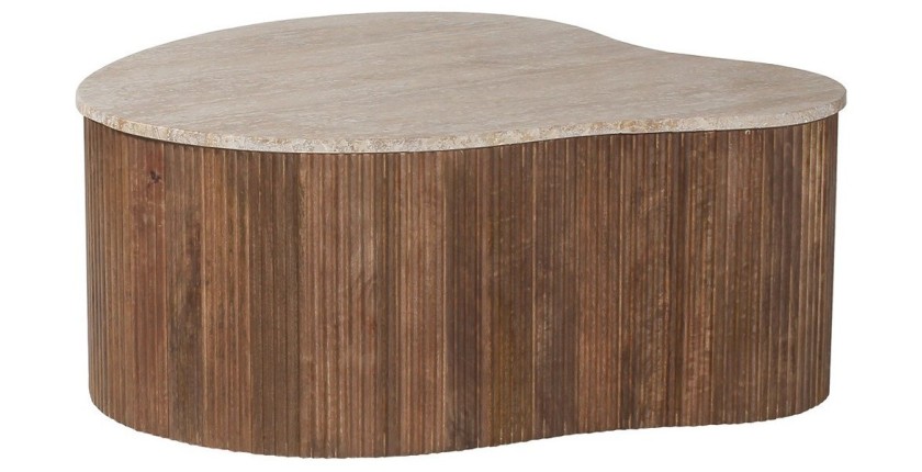 Mesa baja de madera maciza colección DELHI 80cm - Estilo étnico y diseño