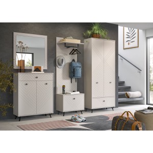 Armoire de rangement LUNA – Beige mat – 3 portes, 6 niches – À poser