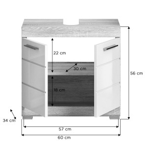 Ensemble de meubles de salle de bain RIDLEY – Meuble sous vasque, rangement miroir, 2 demi colonnes – Blanc et chêne clair